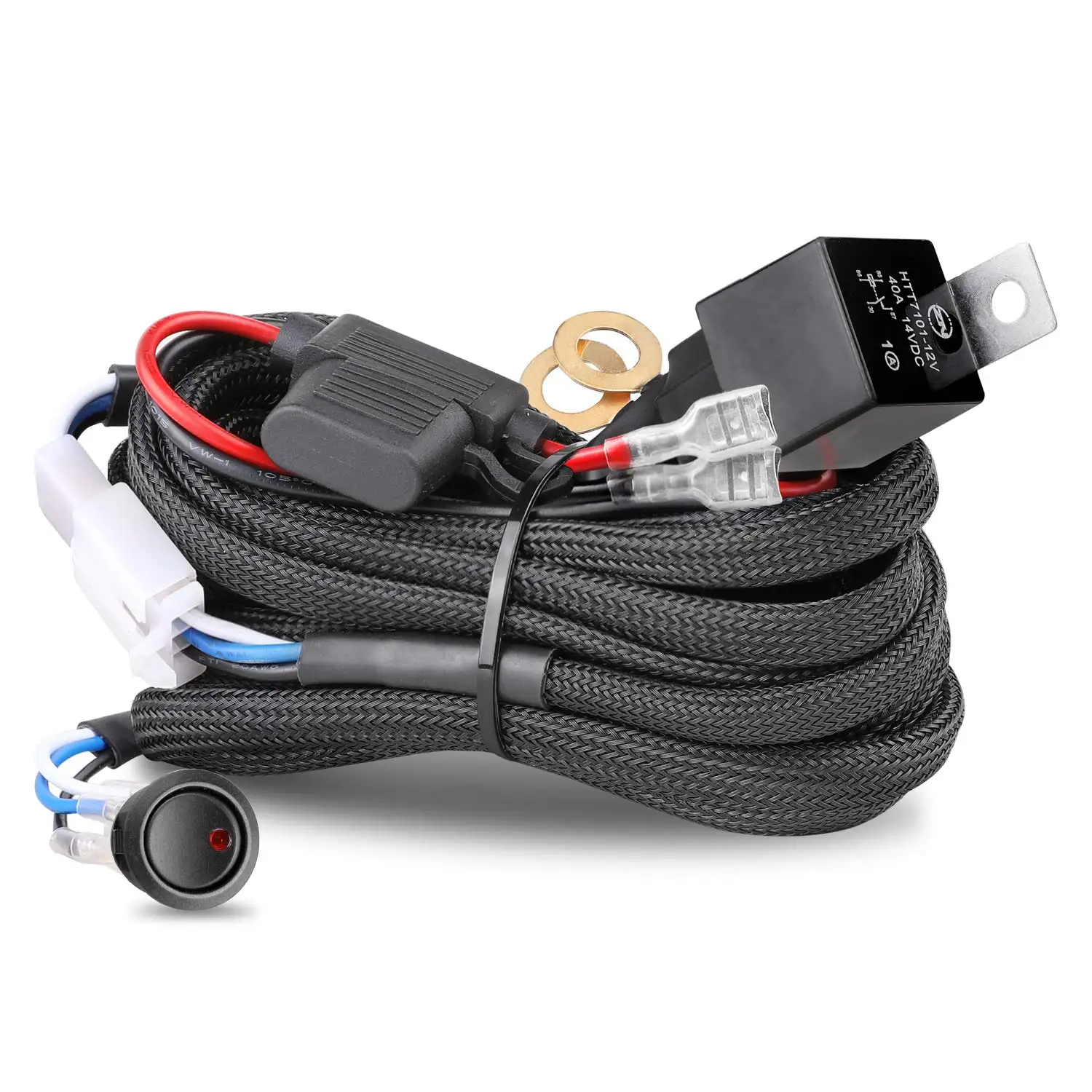 1 lead 12V 40A Rock Switch Relay Fuse Nylon Wire Harness Kit for LED Light Bars Fog Lights Work