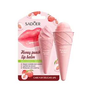 Best Selling SADOER High Quality Deeply Hydrate Fruit Fragrance Honey Extract Cute Peach Lip Balm