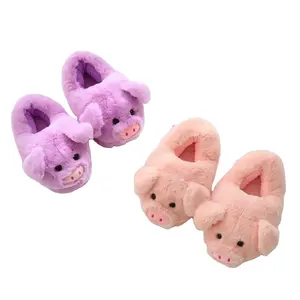 High Quality Indoor Soft Comfort Adorable Fur Fluffy Animal Pig Shaped Women's Plush Slippers