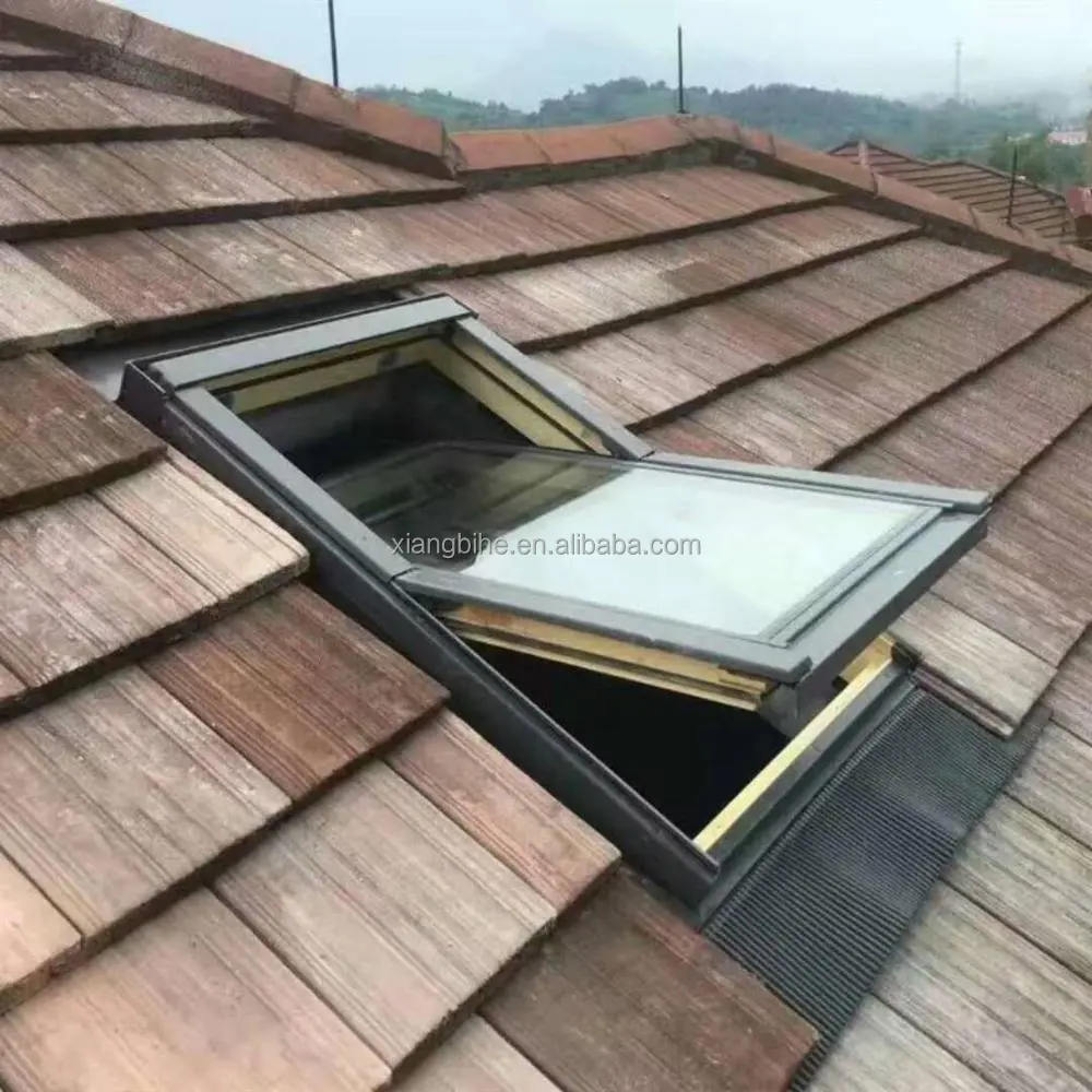 Tragaluz montado en cubierta, ventana de techo de aluminio, doble acristalado, con diseño fijo