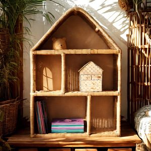 Rattan House Shaped Wall <b>Shelf</b> 3 Tier Multifunctional Storage <b>Rack</b> For Toys And Books Display <b>Shelf</b> - Product Image 1
