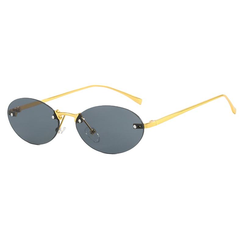 Rimless Women's Retro Oval Sunglasses Fashionable Functional