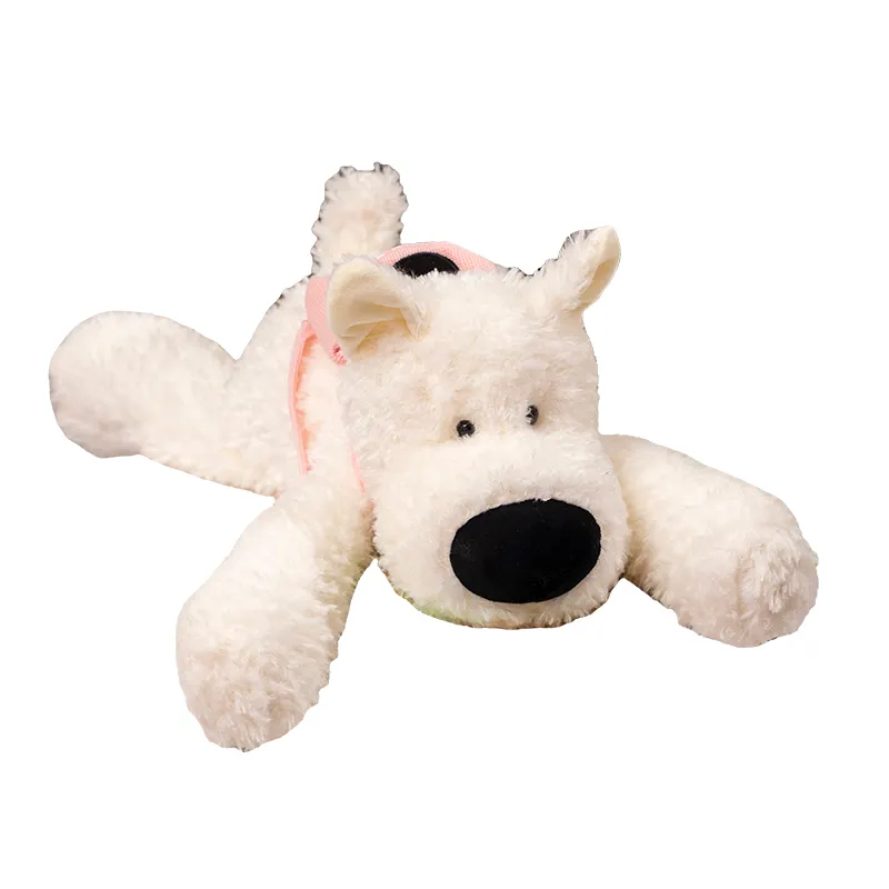 Venda quente de brinquedo de cachorro de pelúcia filhotes de cachorro de pelúcia Schnauzer em miniatura com mochila brinquedos macios de pelúcia para cachorros