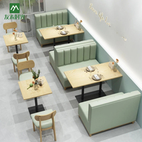 Ensemble de mobilier de restaurant commercial moderne, canapé en cuir PU, table et chaises en bois massif pour café, hôtel, durable