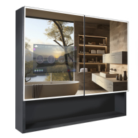 Lemari Cermin Kamar Mandi Android 11 Smart TV dengan Lampu dan Penyimpanan Persegi Panjang