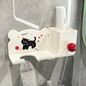 Cartoon Hair Dryer Storage Rack Waterproof <b>Plastic</b> Wall-Mounted <b>Bracket</b> Thickened Cylinder Design Simple Bathroom Storage Shelf - Product Image 6