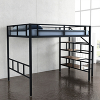 Lit Meida moderne de style loft avec cadre métallique réglable en hauteur, bureau intégré et rangement, disponible en tailles Queen, King et Twin pour appartement, garantie 1 an