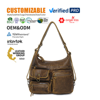 Bolso de Hombro Tipo Hobo de Cuero Vegano Encerado y Aceitado Personalizado Angelkiss para Mujer, Estilo Vintage, Moda Y2K, Punk, Motociclista