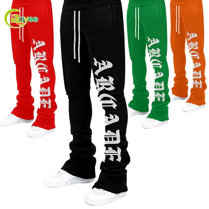 Low Moq Custom 3D Puff Print Logo Straight Leg Sweatpants Streetwear Sweat Joggers Pants Men Stacked Pants