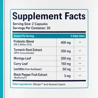 Capsules Probiotiques Haute Puissance pour Femmes pour la Gestion du Poids et le Soutien du Métabolisme avec Curcuma et Moringa, 60 Comprimés, OEM ODM