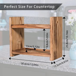 Wooden 2 Tier Desktop <b>Storage</b> <b>Rack</b> Rectangle Multifunctional <b>Kitchen</b> Spice Organizer Standing Type - Product Image 3