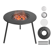 Table de foyer extérieur multifonctionnelle ronde au charbon de bois, chauffage sans fumée avec grille amovible