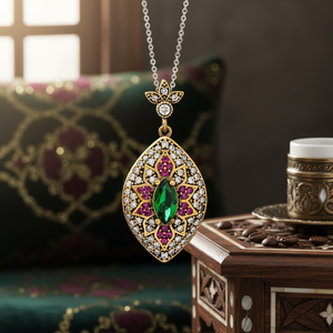 Marquise <b>Emerald</b> CZ Ottoman Design Authentic Silver <b>Pendant</b> Turkish Handmade 925 Sterling Silver Jewellery - Product Image 3