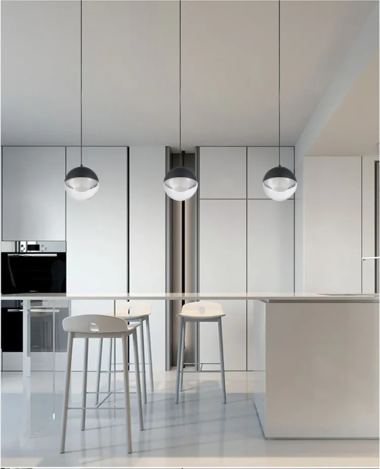 Meilleures ventes Home Restaurant Single LED Suspension Black Globe Suspension avec abat-jour en verre pour la maison