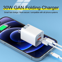 Chargeur mural 30W 2 ports GaN USB-C + USB-A avec Power Delivery PD pour tablettes et téléphones