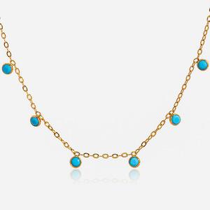 Collier pendentif en acier inoxydable avec perles turquoise bleues, bijoux cadeau - Product Image 1