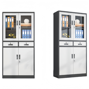 ตู้เก็บเอกสารโลหะ <span class=keywords><strong>2</strong></span> ลิ้นชัก สำหรับจัดระเบียบสำนักงาน ประตูกระจก ตู้เก็บของเหล็กพร้อมหน้าต่างโชว์ - Product Image 2