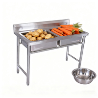 Évier de cuisine industriel commercial en acier inoxydable, finition polie, revêtement autonettoyant, résistance à la corrosion, rainure de drainage
