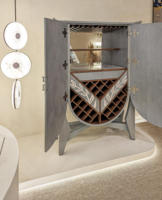 Armoire à vin de luxe minimaliste avec incrustations artisanales et emplacements intégrés pour bouteilles, pour armoire à vin résidentielle de luxe