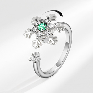 Cluster <b>Set</b> Cubic Zirconia Rotating Snowflake Open <b>Rings</b> Anxiety Copper <b>Gold</b> Plated Women's Christmas Fashion Jewelry - Product Image 1