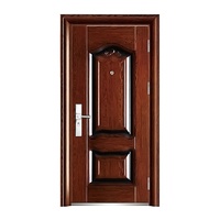 Portes d'entrée principales extérieures modernes en fer et acier pour maison, avec surface décorée et finie, de style industriel.