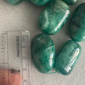 <b>Dark</b> <b>Shade</b> Green Emerald Beryl Stone Smooth Tumble Beads Necklace 8-10mm Length 18 Inch 4 Layers Beryl Beaded Vintage Party Wear - Product Image 1