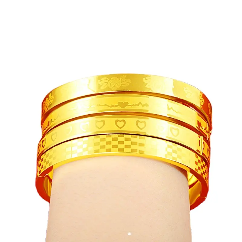Factory Wholesale Wedding 24K 999.9 Jewelry Etched Gold Bangles
