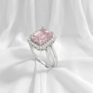 Anillo de Lujo para Boda o Fiesta, con Zafiro Rosa Cultivado en Laboratorio y Diamantes de Laboratorio, en Oro de 14 Quilates, con Engaste de Garras - Product Image 1