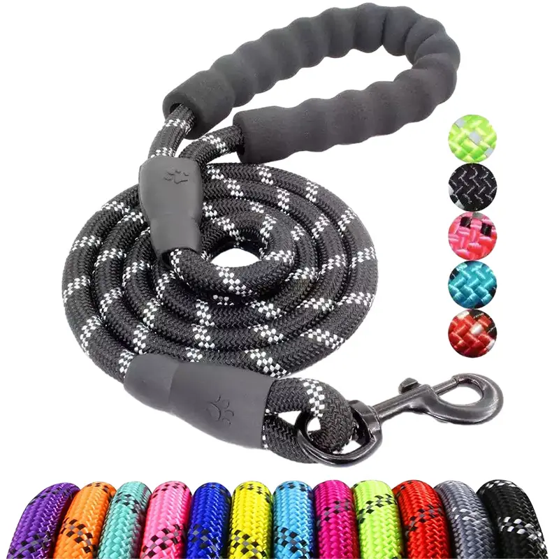 rts Strong Heavy Duty 5FT Threads Nylon Dog Traction Slip Lead Padded Handle Braided Reflective Rope Dog Leash