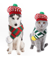 Ensembles de foulards de Noël tricotés tendance - Foulards créatifs en forme d'ours et bonnets à carreaux pour chats, articles pour animaux de compagnie