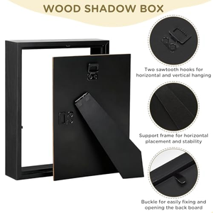 Cadre en Bois MDF Noir et Blanc pour Décoration Artistique, Profondeur 5 cm, Boîte à Ombre 3D 6x6 8x8 Carrée avec Verre - Product Image 3