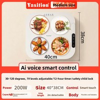 Plateau chauffant électrique pliable avec contrôle de la température, minuterie 1-12h, 4 brûleurs, commande tactile, surface en silicone de qualité alimentaire