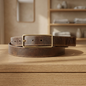 Ceinture formelle pour homme BS INTERNATIONAL, vintage, en acier, avec boucle à ardillon carrée, écologique, résistante, durable, imperméable, en cuir de vache, 3,8 cm - Product Image 1