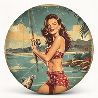 Cache-jantes personnalisable, modèle étanche pour travaux de peinture et de réparation, motif vintage Pin-up Girl Fishing Poster Classic Retro