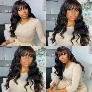 Perruques en cheveux humains bruts Amygirl, 100% cheveux vierges brésiliens Remy, perruque en dentelle transparente fabriquée à la machine avec frange pour femmes noires - Product Image 6