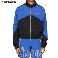 Ensemble deux pièces pour homme : short en nylon color-block à imprimé grandes lettres et veste coupe-vent à col montant – Tenue de rue en gros