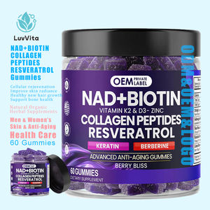 LUVVITA Suplemen Herbal Kolagen Peptida <span class=keywords><strong>NAD</strong></span>+BIOTIN Resveratrol Gummies Grosir Kustom untuk Perawatan Kesehatan Kulit & Anti-Penuaan Dewasa - Product Image 1