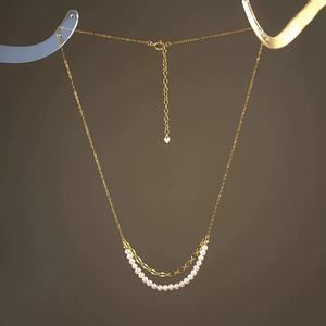 Exquisite Smile Natural Freshwater Pearl <b>Necklace</b> 925 <b>Silver</b> 18K Gold Plated Versatile Clavicle Sweater Chain Fashion <b>Layered</b> - Product Image 3