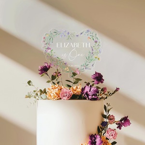 ท็อปเปอร์เค้กอะคริลิครูปหัวใจลายดอกไม้พิมพ์ UV โปร่งใส ขนาด 9 ซม. สำหรับตกแต่งเค้กวันเกิด - Product Image 2