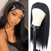 Perruque Bandeau Synthétique Longue et Lisse Noire pour Femmes Africaines, Style Européen-Américain, Modèle de Modification de la Forme du Visage