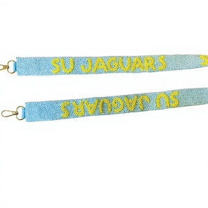CRYSTAL CRAFT Sangle perlée SU JAGUARS Bleu clair Texte jaune Vintage Écologique Sangle à crochet pour accessoires de sac à main - Product Image 1