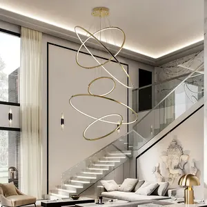 Lampu gantung bulat emas, vila Modern sederhana gaya Nordik
