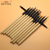 Ensemble de 11 pinceaux à ongles en gel durables en bois, marque privée personnalisée, haute qualité, nylon importé, outils de manucure, dessin d'ongles
