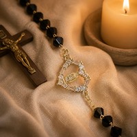 Gelang Kristen Tembaga Padat Berlapis Emas CZ Bening Bertahtakan Biji Rosario, Hadiah Trendi Unisex untuk Segala Acara