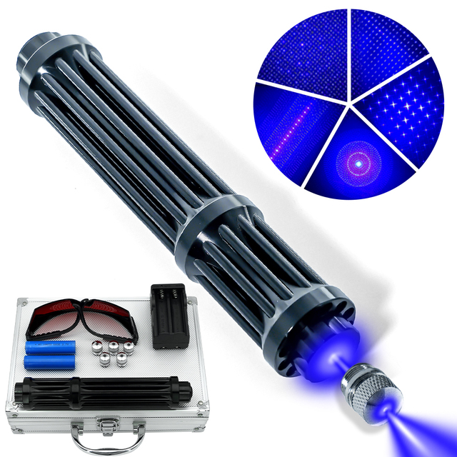 Blue Laser Pointer with 5-in-1 Projection Head | High-Intensity Beam for Outdoor Adventures and Wilderness Exploration