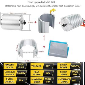มอเตอร์ไฟฟ้ากระแสตรง 72V 3000W แบบไร้แปรงถ่าน ไม่มีเกียร์ พร้อมคอนโทรลเลอร์ คันเร่งแบบหมุนครึ่งวง สำหรับรถโกคาร์ท แบบตั้งโปรแกรมได้ - Product Image 3