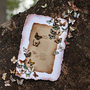 Lot de 50 feuilles d'autocollants de collage de base de style européen sur le thème des papillons rétro de la série Break Free and Soar pour journaux faits main - Product Image 4