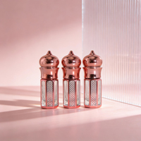 Flacon de luxe octogonal en verre or rose de 3 ml pour huile d'attar ou d'oud, avec bille roll-on pour huiles essentielles et parfums arabes