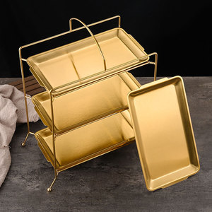 Stainless Steel Serving Tray <b>Rack</b> 3 Tier Rectangular Gold Plated For Hotel Tea Coffee Service - Product Image 1