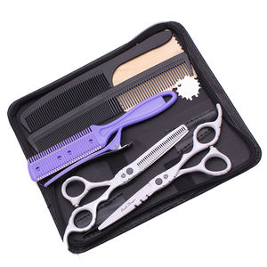 Ensemble de ciseaux de barbier en acier japonais, qualité professionnelle pour salon de coiffure, ciseaux droits et effilants, kit complet de coiffure avec peigne - Product Image 1